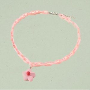 Pink flower and chain necklace